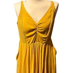 Torrid smocked side midi dress in mustard yellow 1X